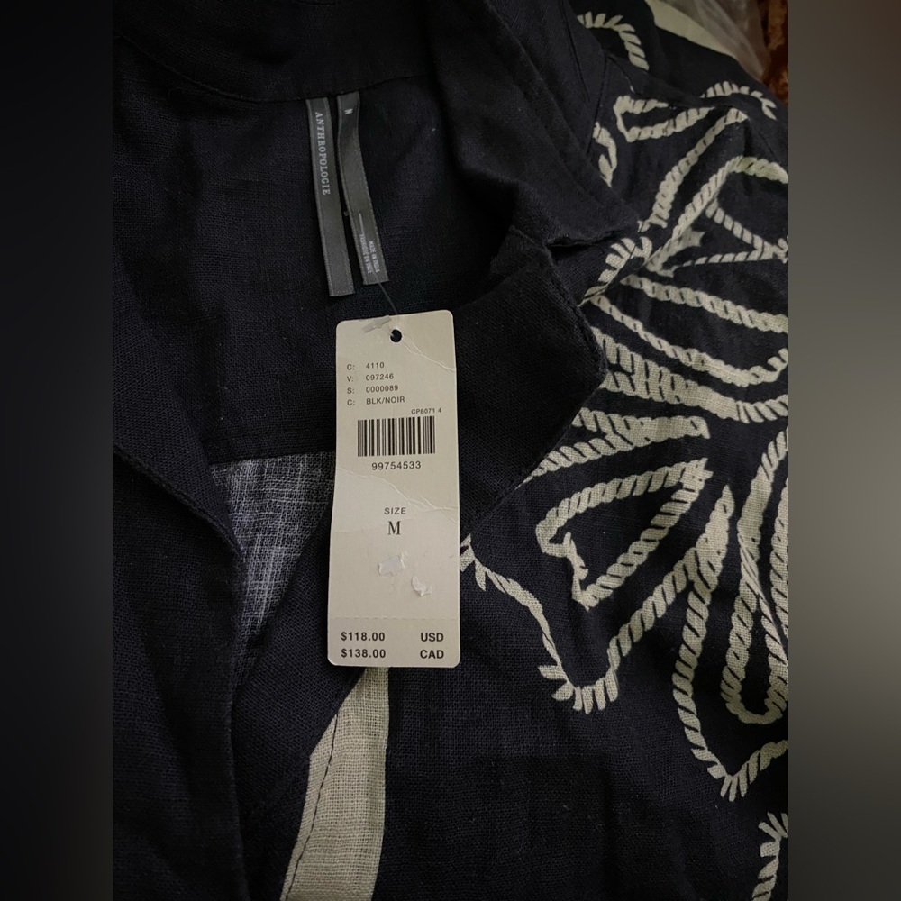 Anthropologie The Brenna Short-Sleeve Buttondown Shirt Linen Edition M new black - Picture 2 of 6